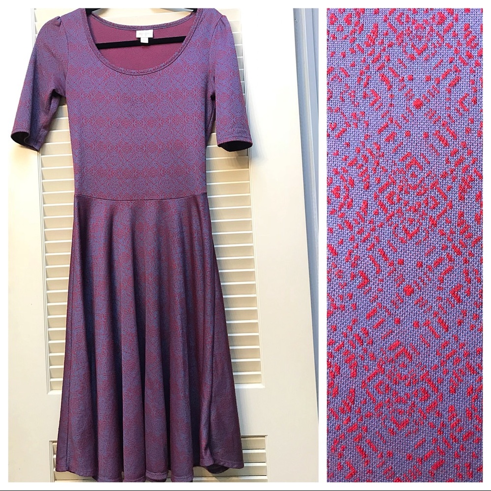 XXS Purple sheen embossed red Nicole dress